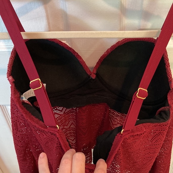 Burgundy Lace Tankini Set - Picture 5 of 10